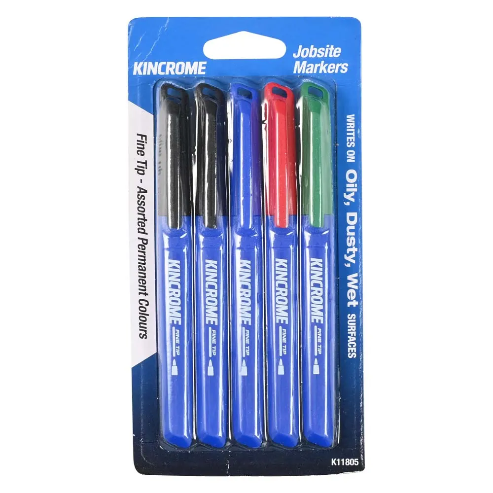 KINCROME Permanent Fine Tip Marker Assorted Colours 5 Pack K11805