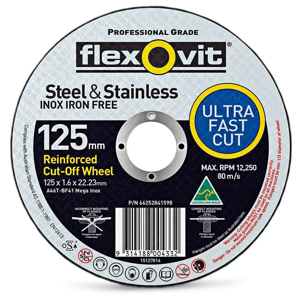 FLEXOVIT 125 x 1.6mm Steel & Stainless Cut Off Disc - MEGA INOX