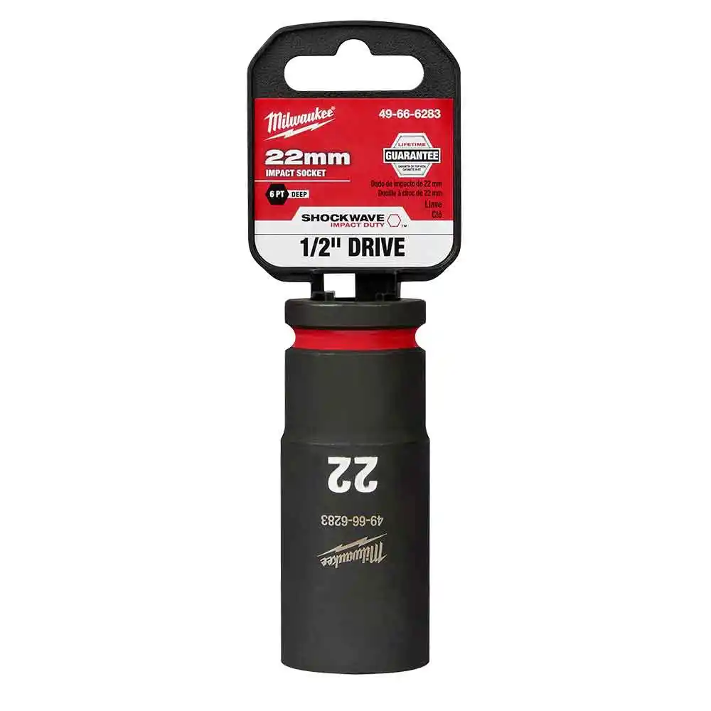 MILWAUKEE SHOCKWAVE 1/2" Drive 22mm Deep 6 Point Impact Socket 49666283