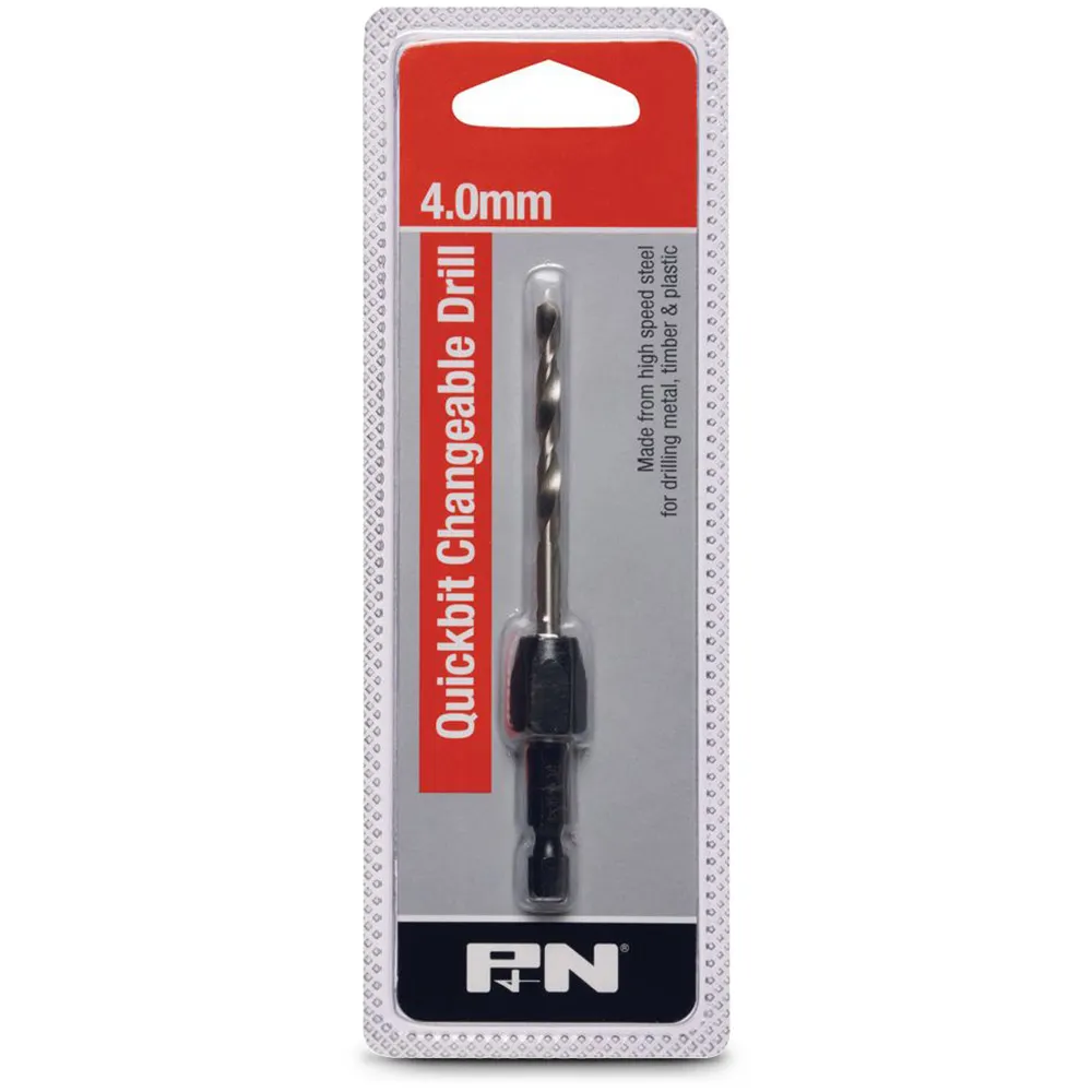 P&N QUICKBITS 4.0mm HSS Jobber Drill Bit & 1/4-Hex Quick-Change Adaptor