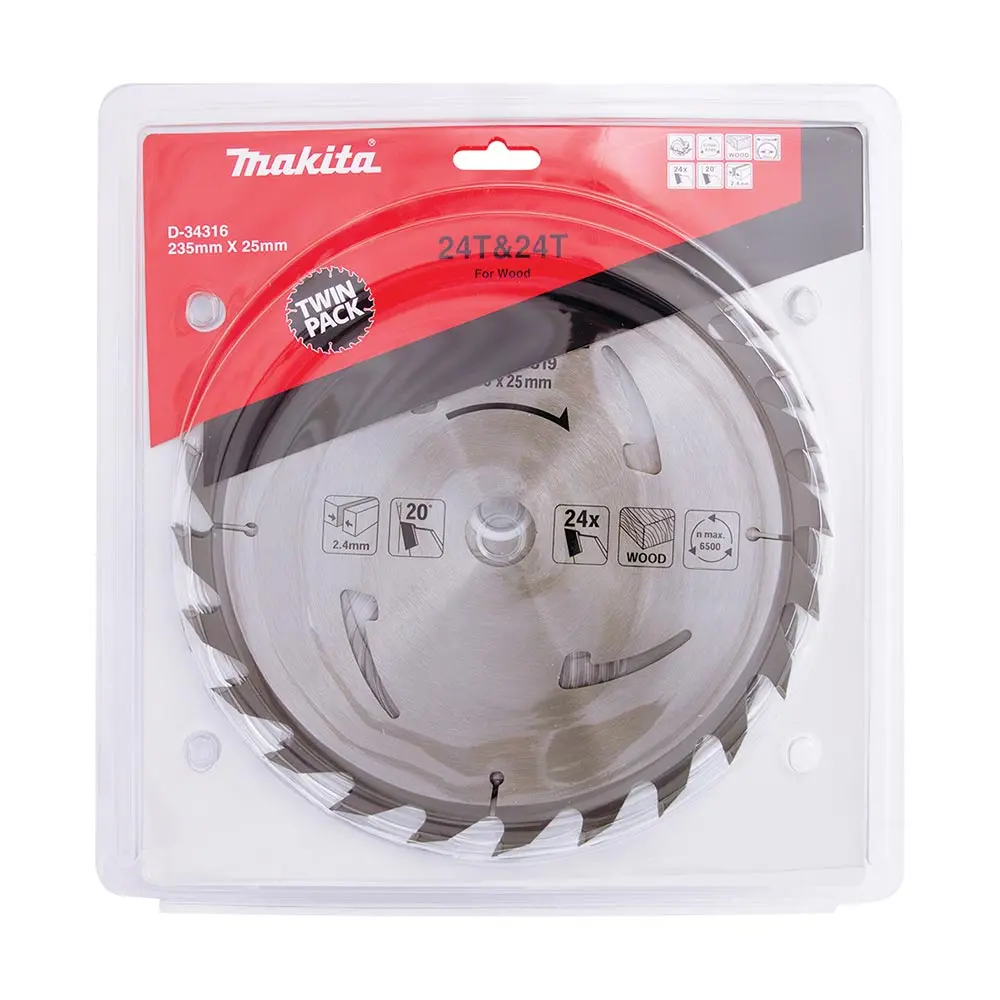 MAKITA 235mm x 25mm x 24T Standard TCT Saw Blade - 2 Piece D-34316
