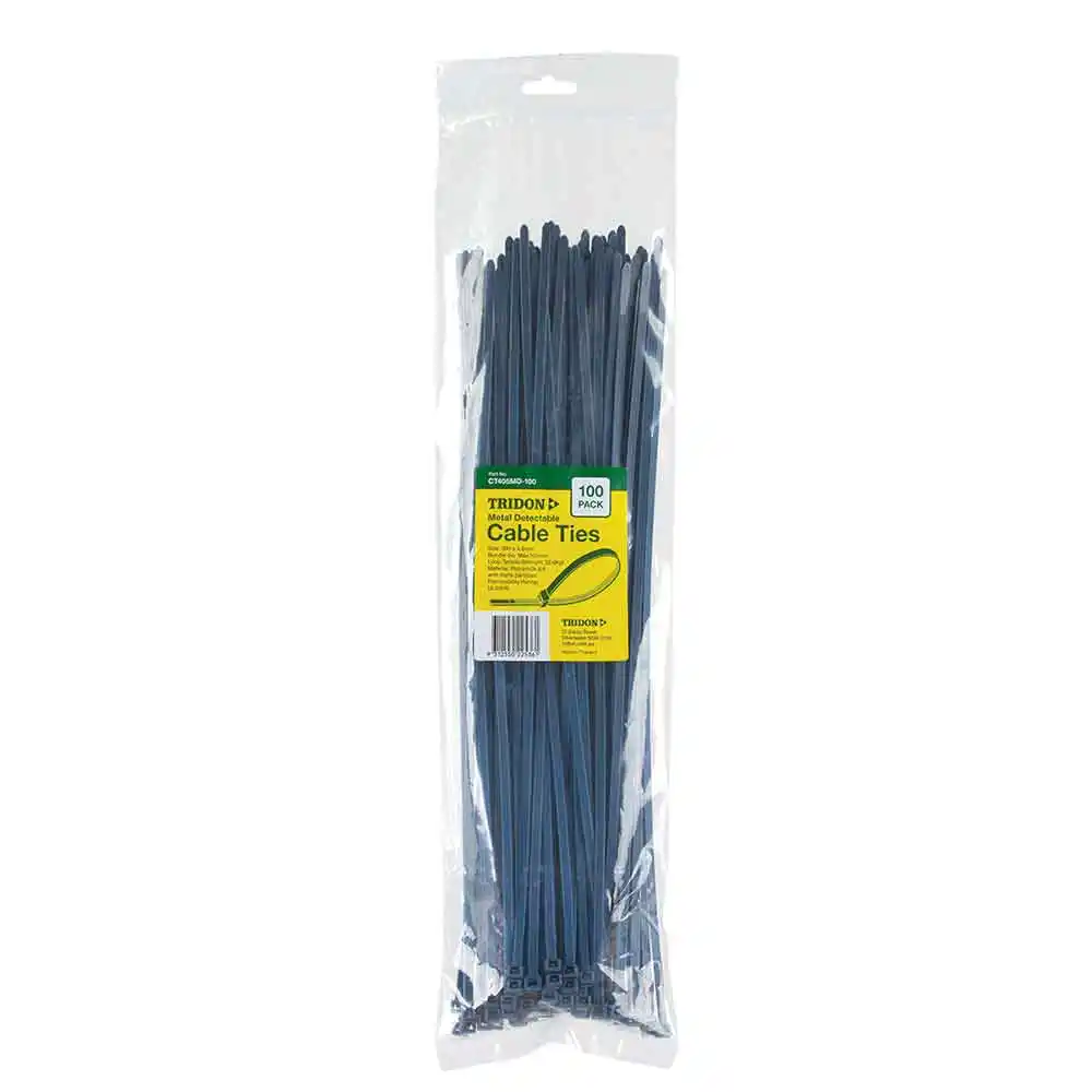 TRIDON 390 x 8mm Blue Metal Detectable Cable Tie - 100 Pack CT405MD-100
