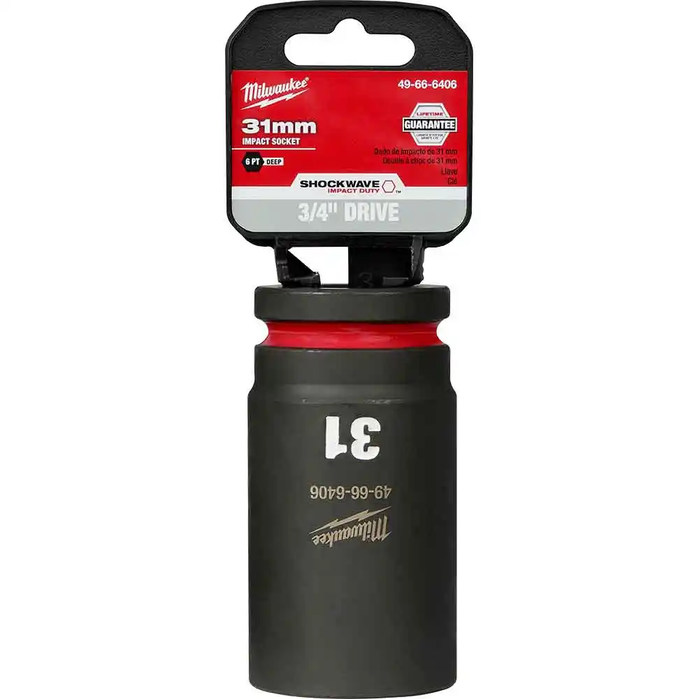 MILWAUKEE SHOCKWAVE 3/4inch Drive 31mm Deep 6 Point Impact Socket 49666406