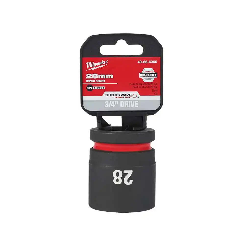 MILWAUKEE SHOCKWAVE 3/4inch Drive 28mm Standard 6 Point Impact Socket 49666366