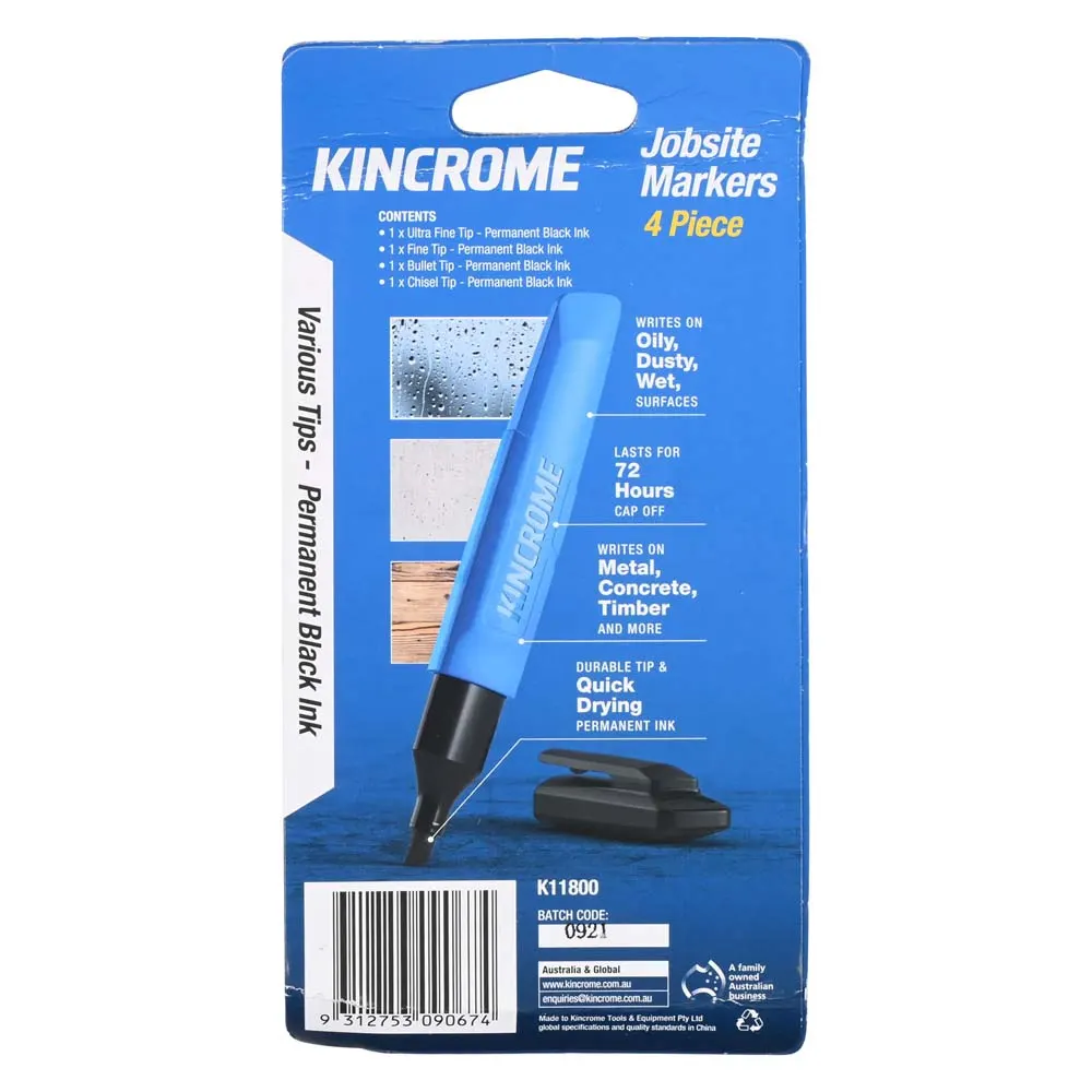 KINCROME Permanent Marker Starter Pack Black 4 Pack K11800