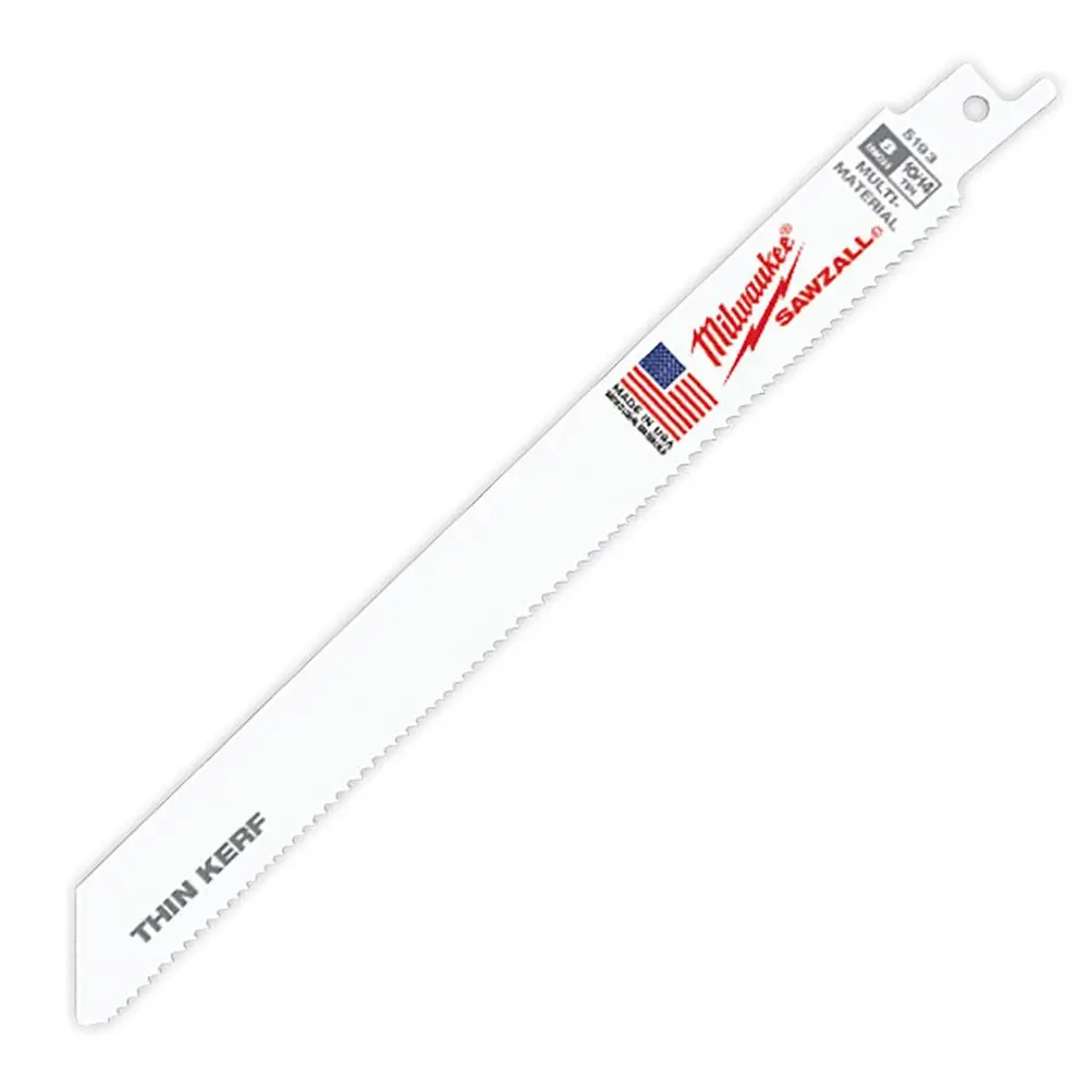 MILWAUKEE 200mm 10/14TPI Bi-Metal Reciprocating Saw Blade for Wood & Metal Cutting - THIN KERF - 5 Piece 48005193