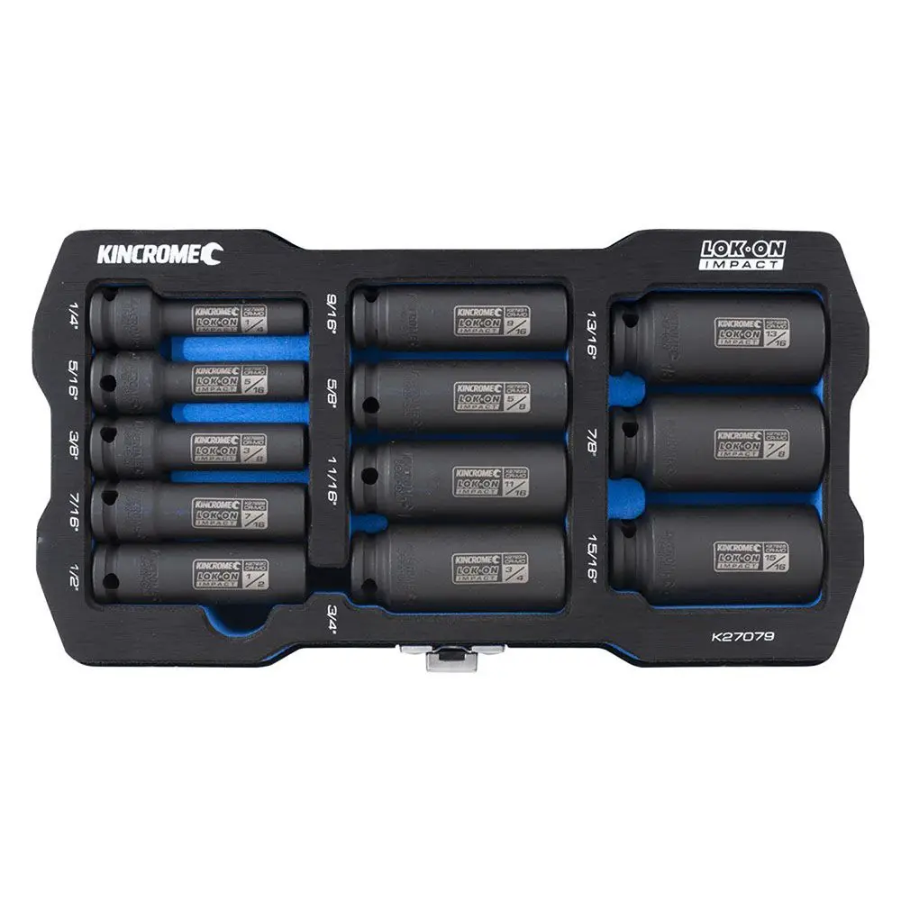 KINCROME 12 Piece LOK-ON Impact 3/8" Drive Socket Set Deep Imperial K27079