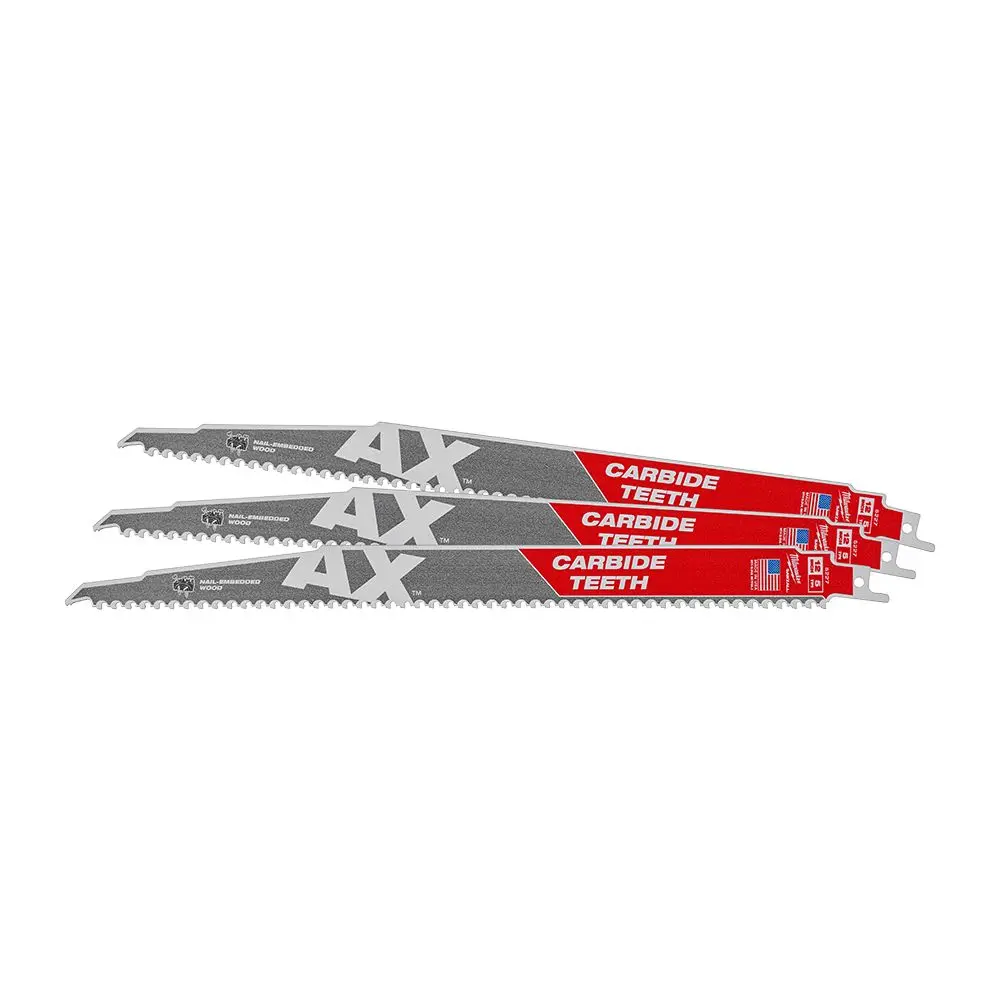 MILWAUKEE 300mm 5TPI TCT Reciprocating Saw Blade for Wood/Nail Demoltion - THE AX - 3 Piece 48005327