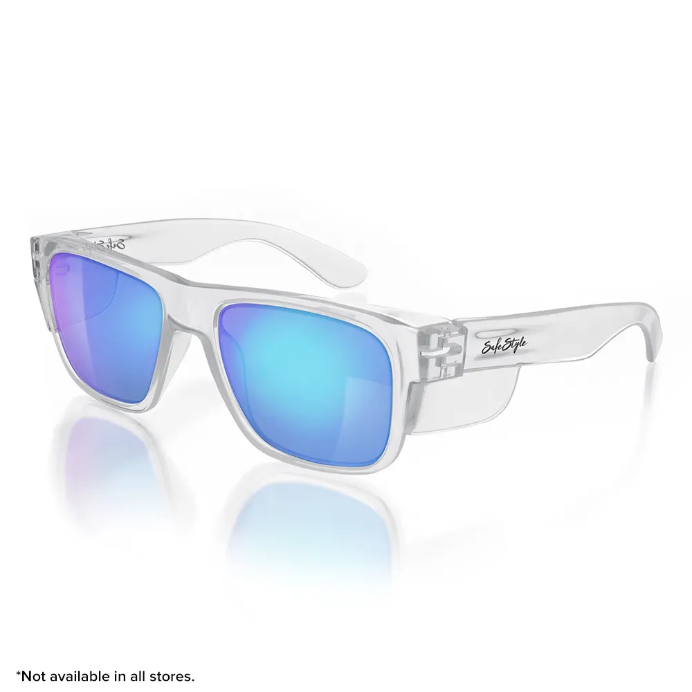 SAFESTYLE Fusions Clear Frame Mirror Blue Polarised Lens UV400 FCBP100