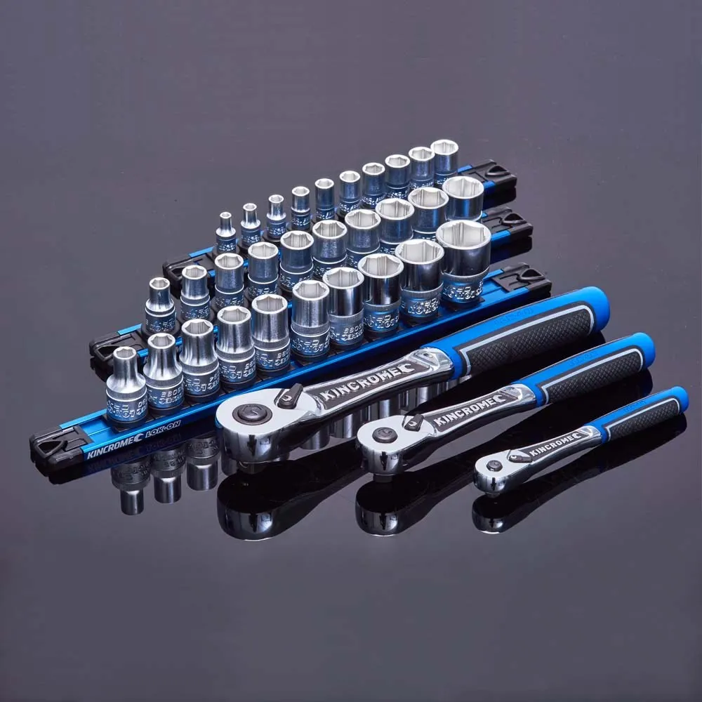 KINCROME 11 Piece Lok-On 1/4 Drive Metric Socket Set Twist-Lock Rail K27040