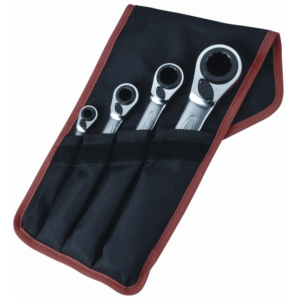 BAHCO 4 Piece Metric Ratcheting Ring End Spanner Set with Wallet S4RM4T