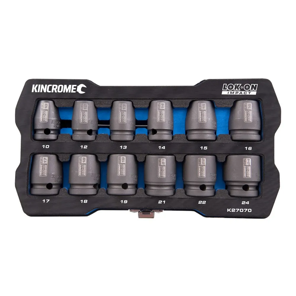 KINCROME LOK-ON Impact 1/2" Drive Socket Set Metric 12 Piece K27070