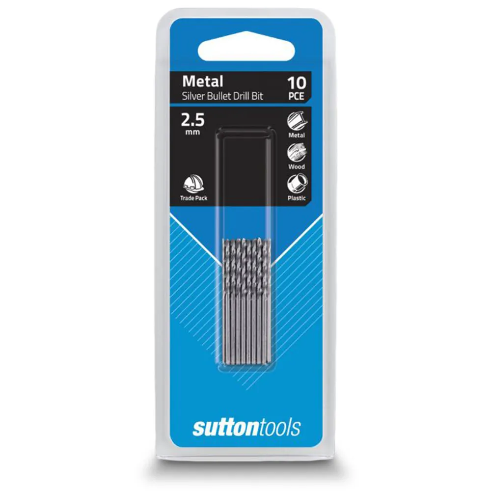 SUTTON 2.5 x 57mm Metal Jobber Drill Bit HSS SILVER BULLET - 10 Piece