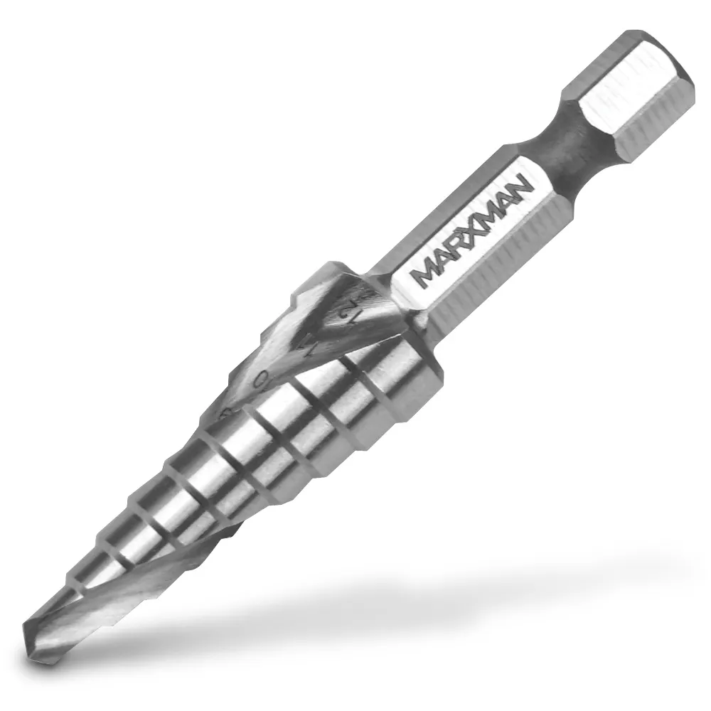 MARXMAN 4-12mm 1/4-Hex HSS Metal 9-Step Spiral Drill Bit MSDSP412HX