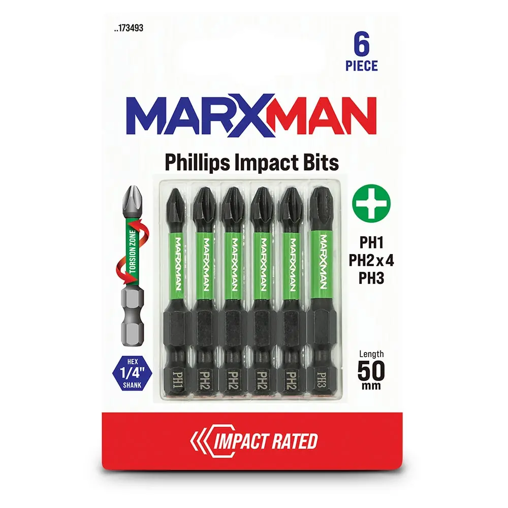 MARXMAN PH1 3 x 50mm Phillips Impact Screwdriver Bit - 6 Piece MSDBPM506PC