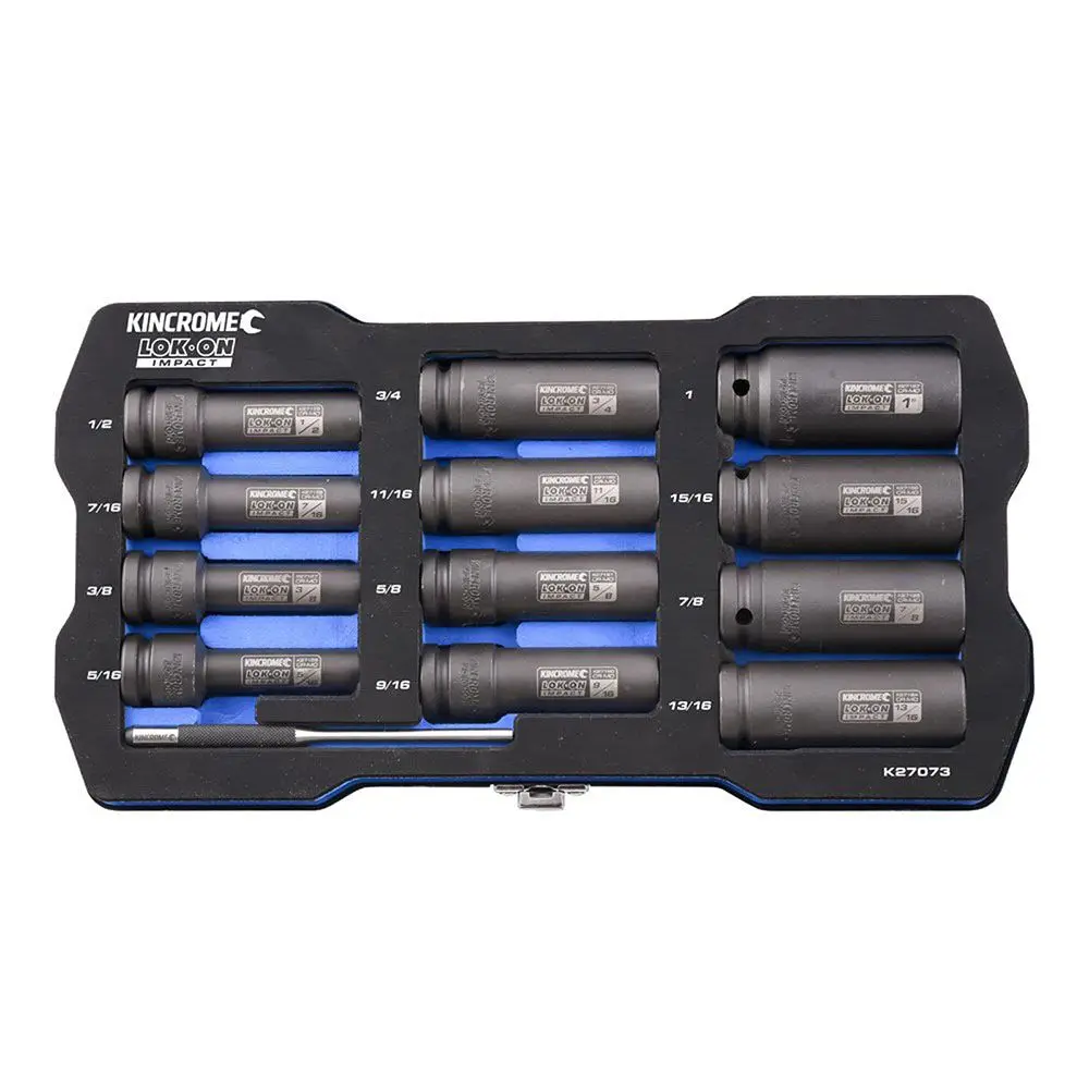 KINCROME LOK-ON Impact 1/2" Drive Socket Set Deep Imperial 12 Piece K27073