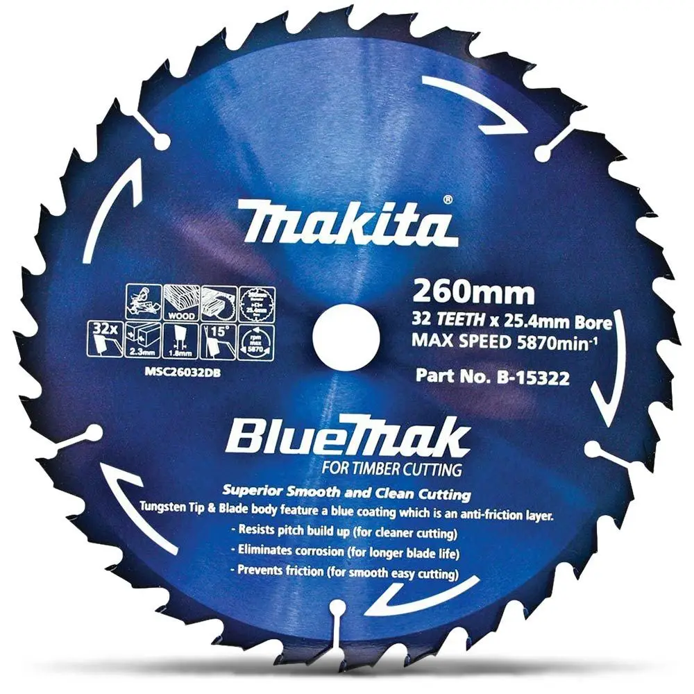 MAKITA 260mm 32T TCT Circular Saw Blade for Wood Cutting - Mitre Saws - BLUEMAK B15322