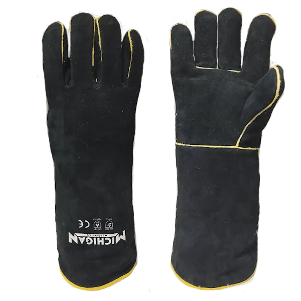 MICHIGAN 16inch Cow Split Leather Welding Gloves - Long Black Kevlar MICWGBLK