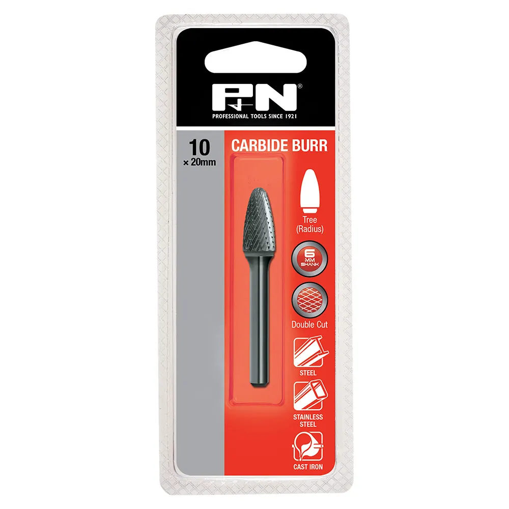 P&N 10x20mm Double Cut 6mm Shank Three Radius Carbide Burr 918TR10206