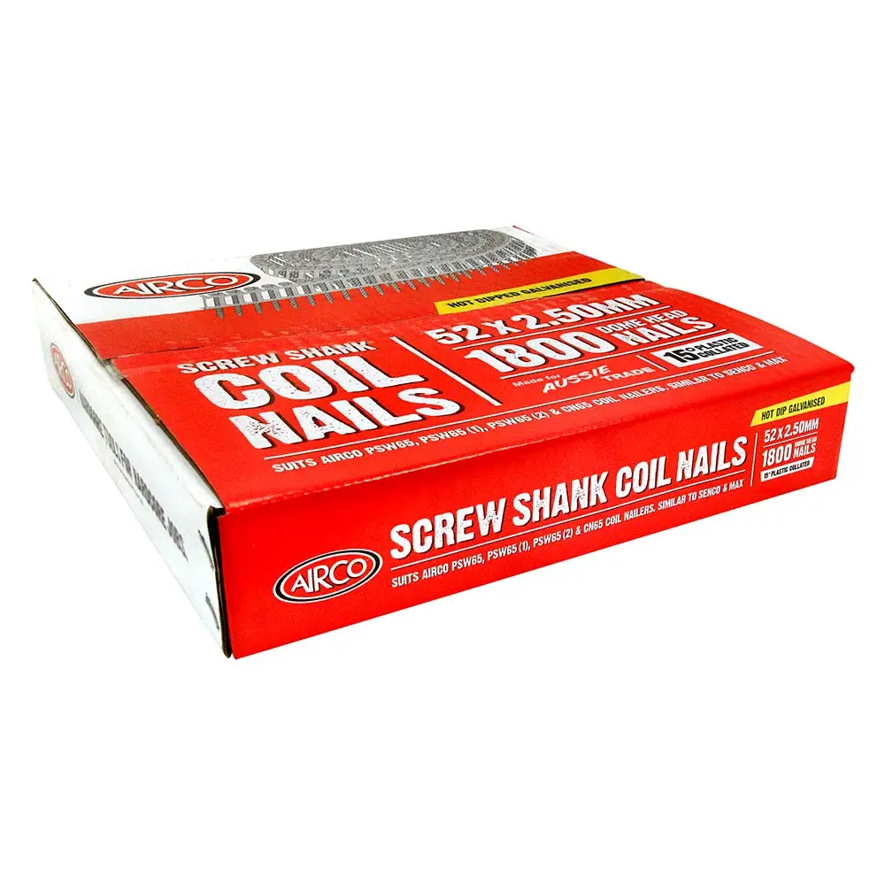 AIRCO Decking Coil Nail Screw Shank Hot Dipped Galvanised - 52mm Box of 1800 YF52254