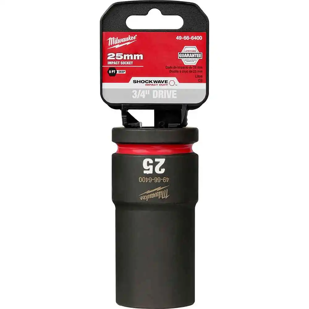 MILWAUKEE SHOCKWAVE 3/4inch Drive 25mm Deep 6 Point Impact Socket 49666400
