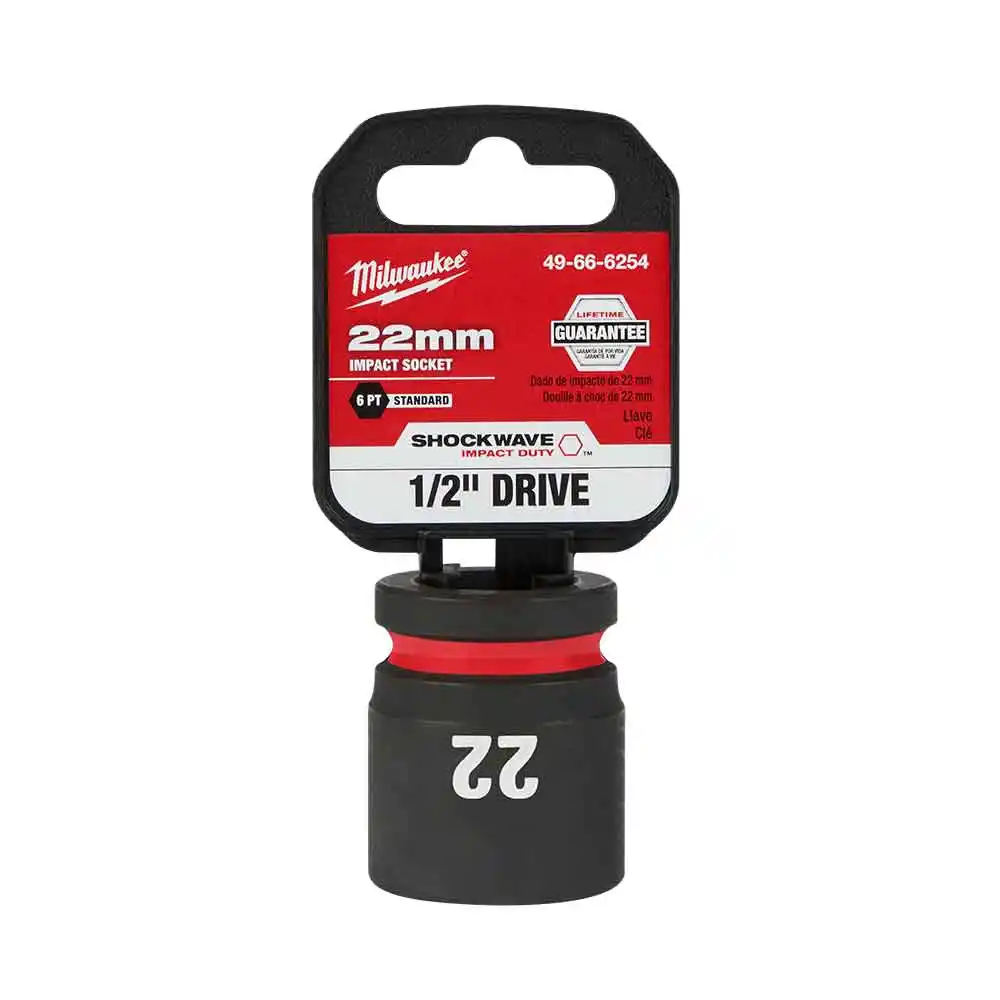 MILWAUKEE SHOCKWAVE 1/2" Drive 22mm Standard 6 Point Impact Socket 49666254