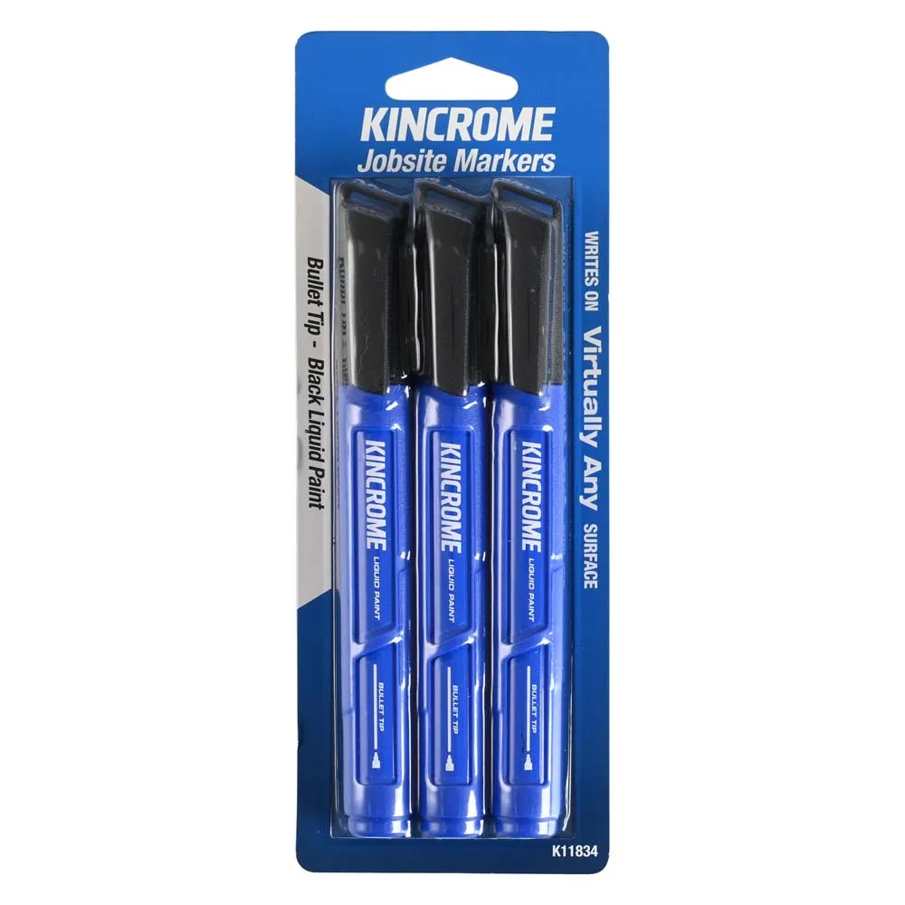KINCROME Paint Marker Bullet Tip Black 3 Piece K11834