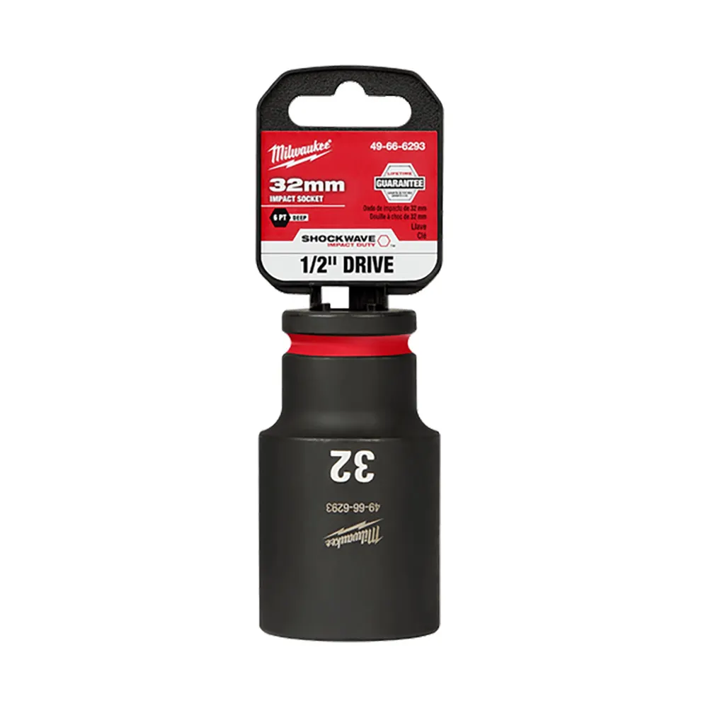 MILWAUKEE 1/2inch Drive 32mm Deep 6 Point Impact Socket - SHOCKWAVE 49666293