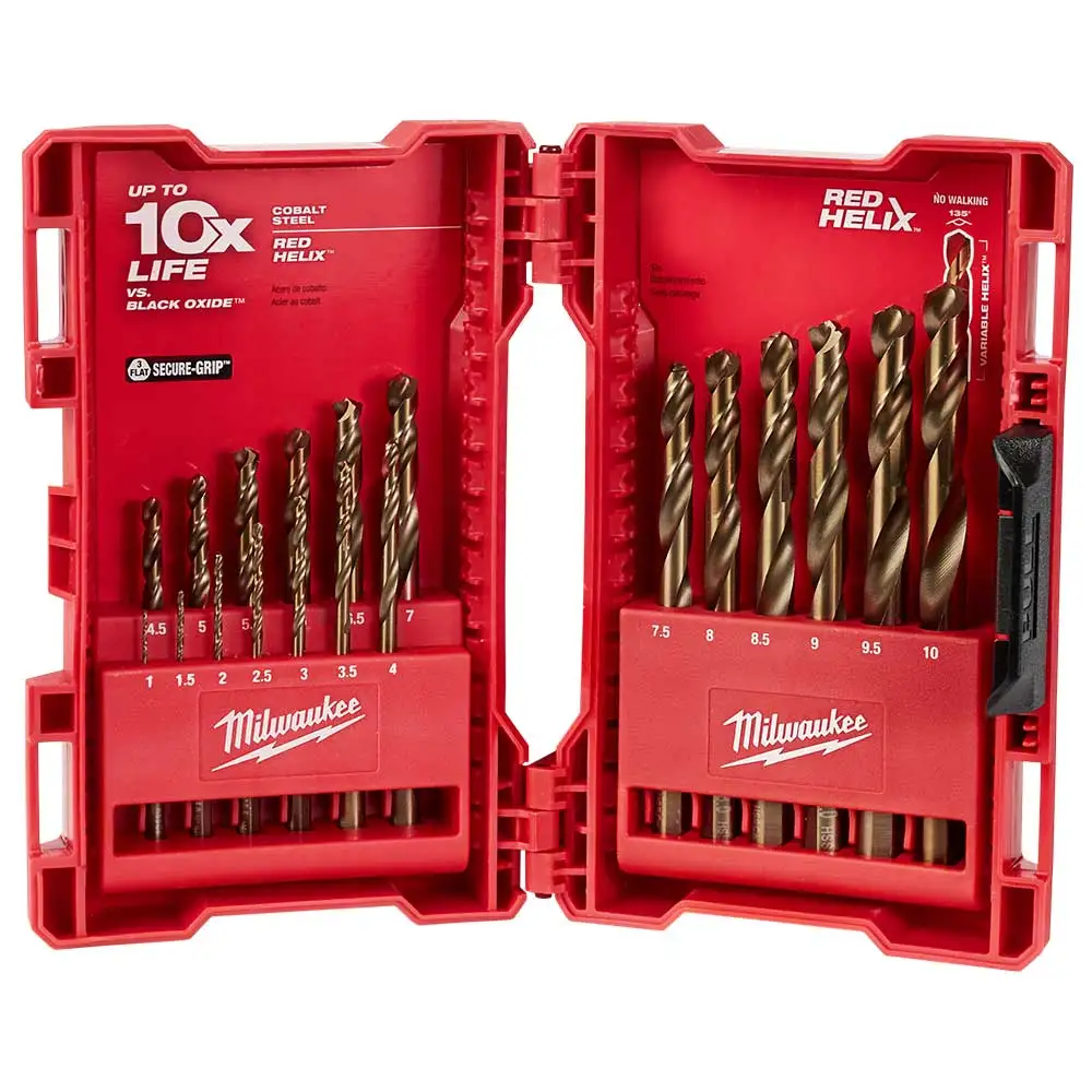 MILWAUKEE 1-10mm Metric HSS-Cobalt Metal Jobber Drill Bit Set - RED HELIX - 19 Piece 48892530