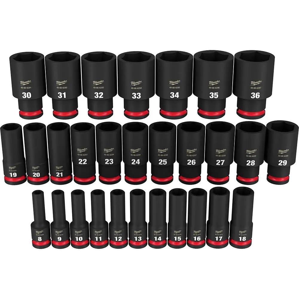 MILWAUKEE 29 Piece 1/2inch Drive 6 Point Shockwave Metric Deep Impact Socket Set 49667015