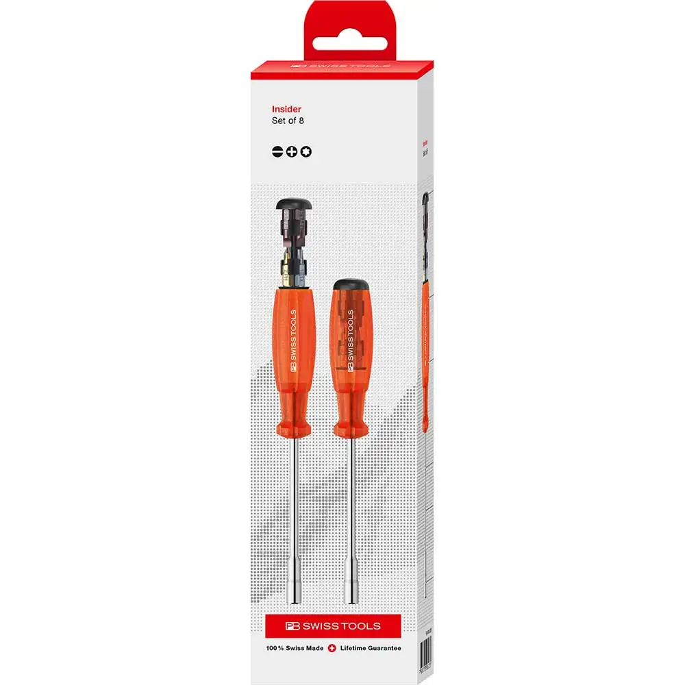PB SWISS 3xsl,2xph,3xtx, Bit Holder Screwdriver Handle Set - 9 Piece PB 6465.Red CBB