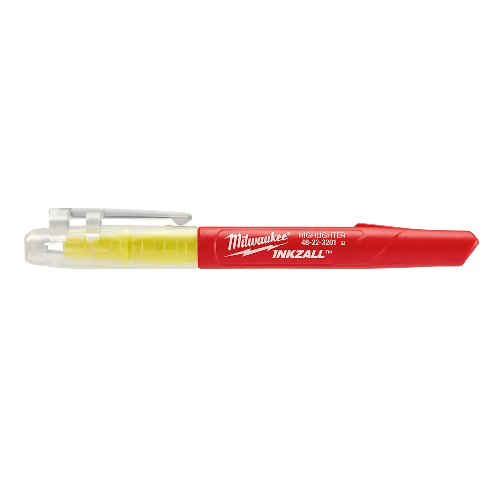 MILWAUKEE 5 Piece Inkzall Jobsite Highlighter Permanent Marker - Yellow 48223201