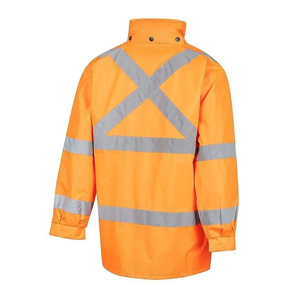 WORKIT Hi Vis 2 Tone Waterproof X-Back Rail Taped Rain Jacket Orange 3005XOXS
