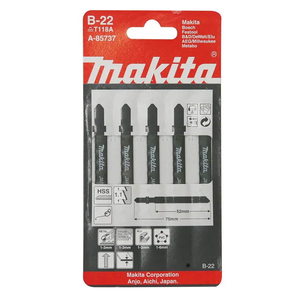 MAKITA 52mm Jigsaw Blade B-22 - Bayonet Type A - 5 Piece A-85737