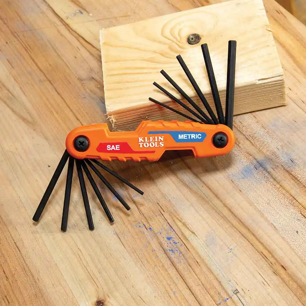 KLEIN SAE/Metrics Folding Hex Key Set - 12 Key A-70590