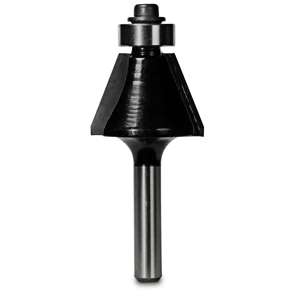 CARBITOOL Router Bit TCT 22.5-Degree Chamfer w.Bearing 1inch -Diameter 1/4inch -Shank T 8122 B