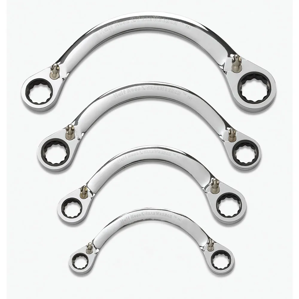 GEARWRENCH 3/8-7/8inch 1/2 Moon A/F Ring Ratcheting Spanner Set 4pc 9840D