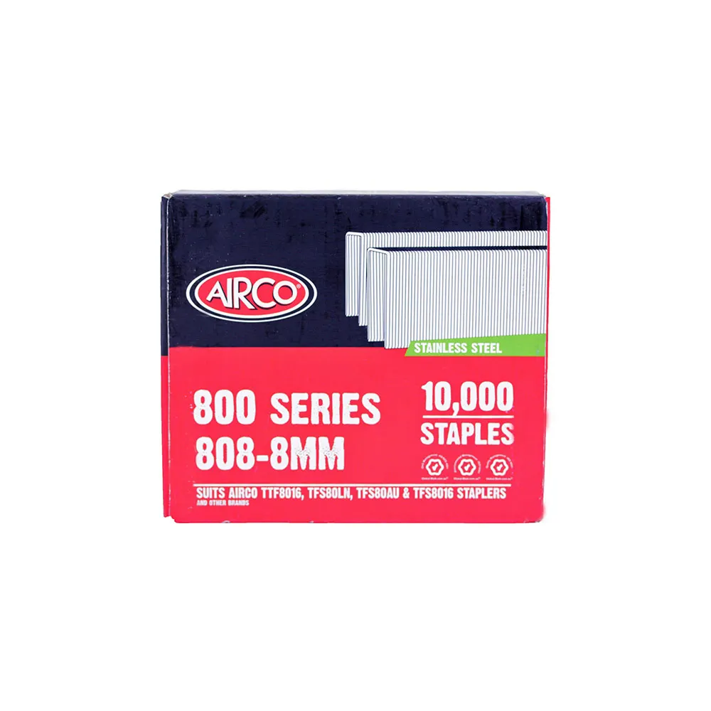 AIRCO 800 Series Staples 304 Grade Stainless Steel - 8mm Box of 10000 SF80083
