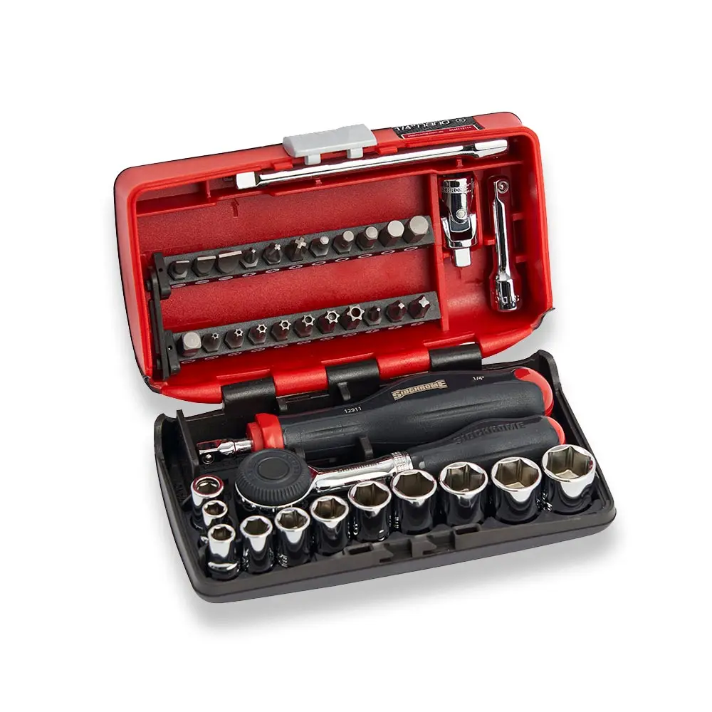 SIDCHROME 38 Piece 1/4" Metric Drive Nano Socket & Tool Set SCMT12114