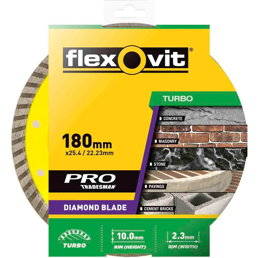 FLEXOVIT 180mm Turbo Diamond Blade for Concrete & Clay Bricks 70184624722