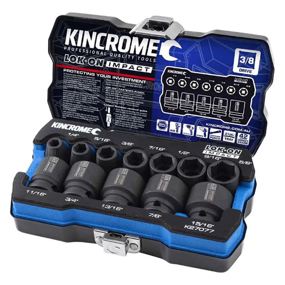 KINCROME LOK-ON Impact 3/8" Drive Socket Set Imperial 12 Piece K27077