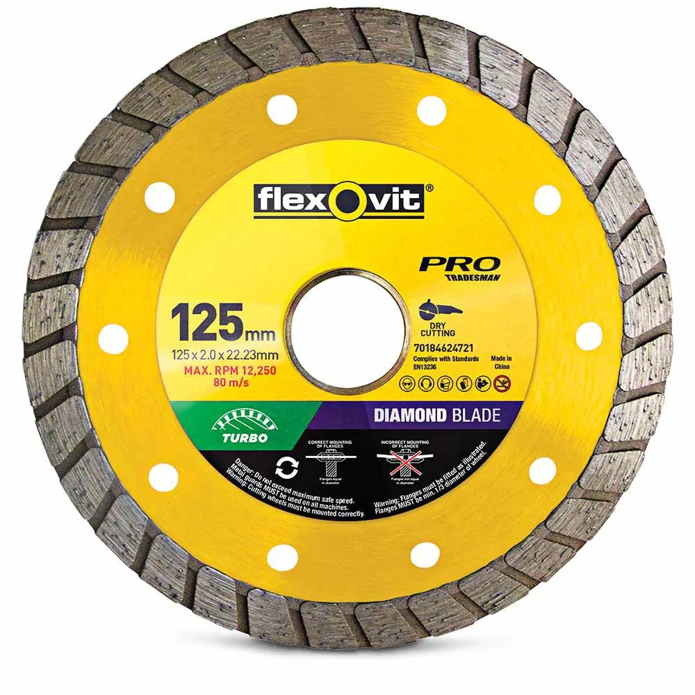 FLEXOVIT 125mm Turbo Diamond Blade for Concrete & Clay Bricks - PRO TRADESMAN