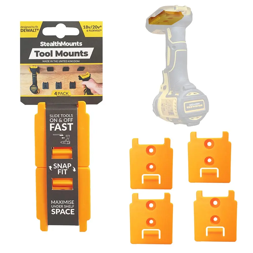 STEALTHMOUNTS DeWalt Tools XR Range 18/20v Tool Mounts Yellow - 4 Piece TMDW18YLW4