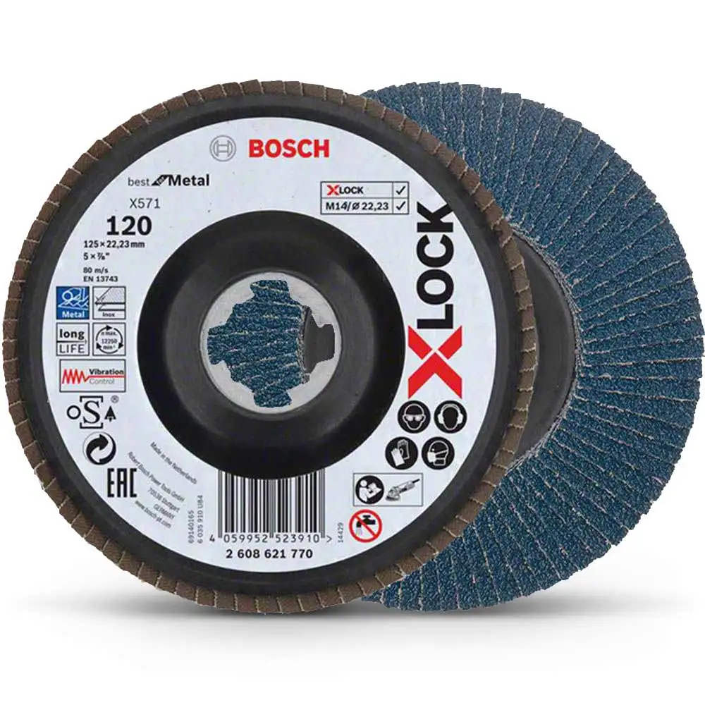 BOSCH X-LOCK 125mm 120-Grit Zirconia Angled Flap Disc - BEST for METAL
