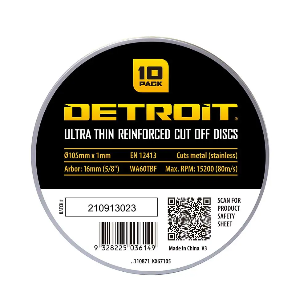 DETROIT 105 x 1.0mm Steel & Stainless Cut Off Disc - 10 Piece Tin