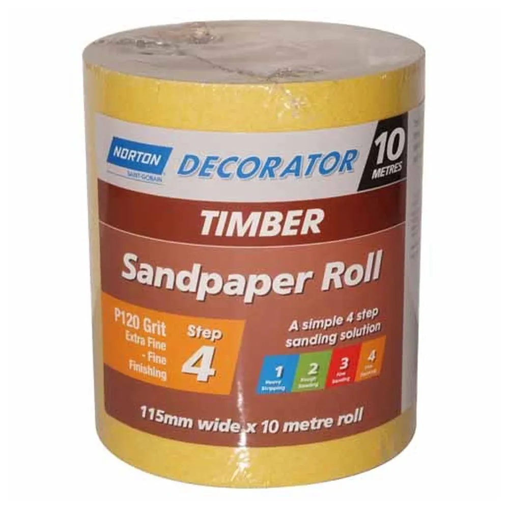NORTON 115mm x 10m 120-Grit Sanding Roll for Wood - DECORATOR