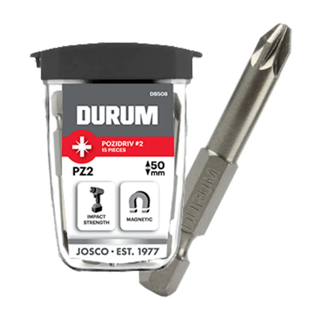 DURUM PZ2 x 50mm Pozidrive Power Screwdriver Bit - 15 Piece