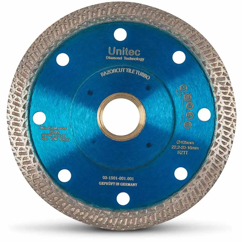 UNITEC 105mm Turbo Continuous Rim Diamond Blade for Ceramic Cutting - RAZORCUT-TILE U-4RZTT