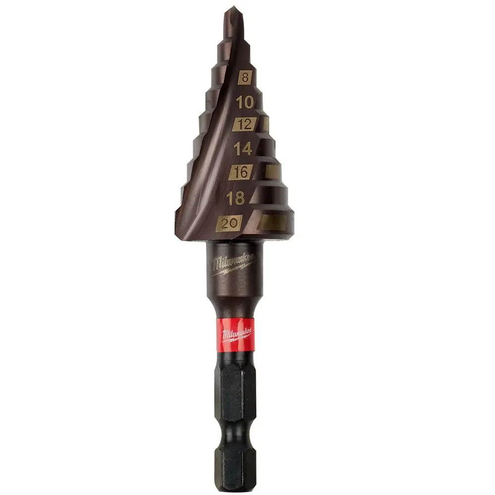 MILWAUKEE 4-20mm 9-Step 1/4-Hex HSS-TiAlN Spiral Flute Step Drill Bit - SHOCKWAVE 48899263