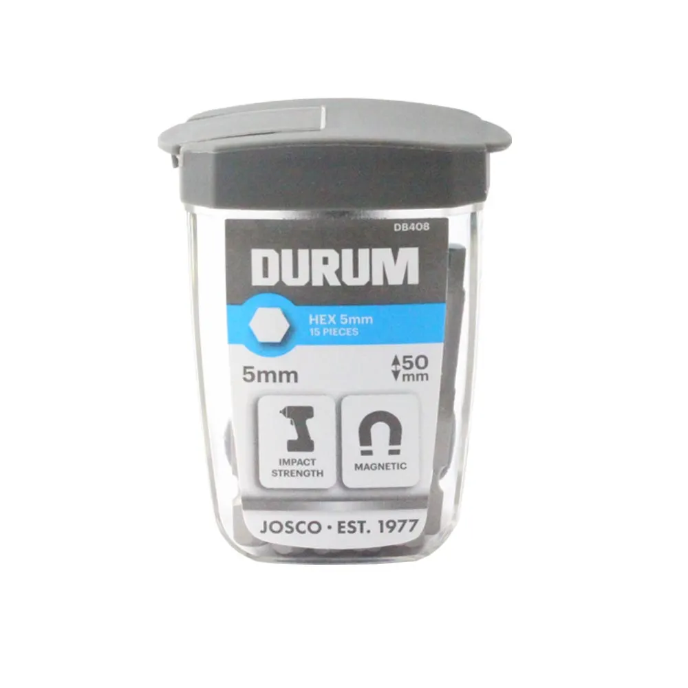 DURUM 5 x 50mm Internal Hex Power Screwdriver Bit w. Case - 15 Piece